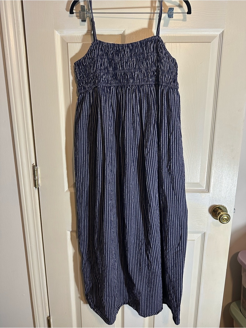 a new day Navy and White Striped Smocked Maxi Dress